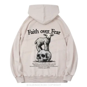 Faith Over Fear Lamb Christian Washed Hoodie